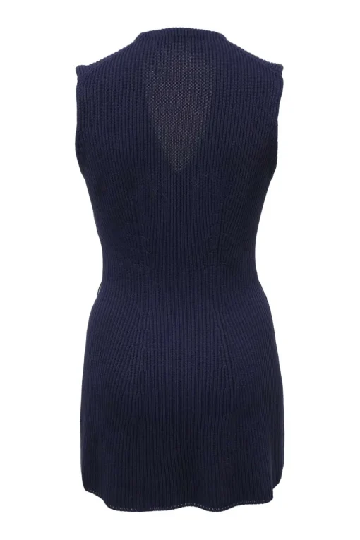 Navy silk-blend Ottoman knit plunge neck gilet