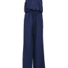 Navy silk-blend racerback blouson jumpsuit with drawstring waist