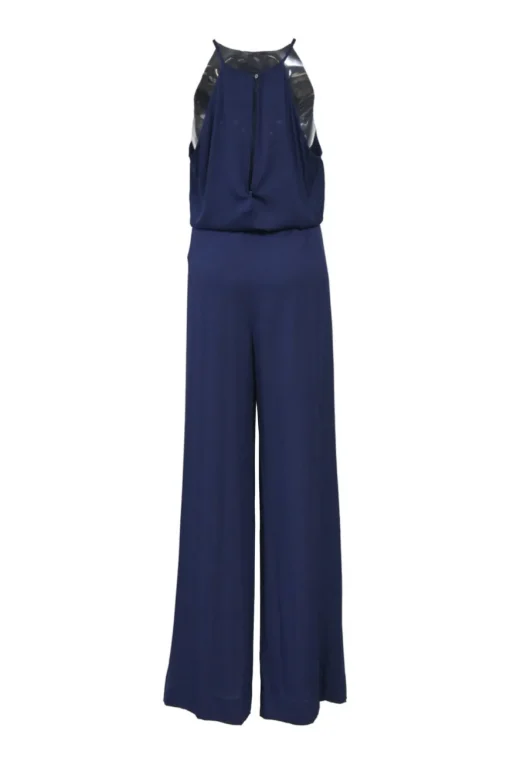 Navy silk-blend racerback blouson jumpsuit with drawstring waist