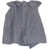 Navy striped cotton twill high-rise paperbag waist five-pocket pleated shorts with turn up cuffs