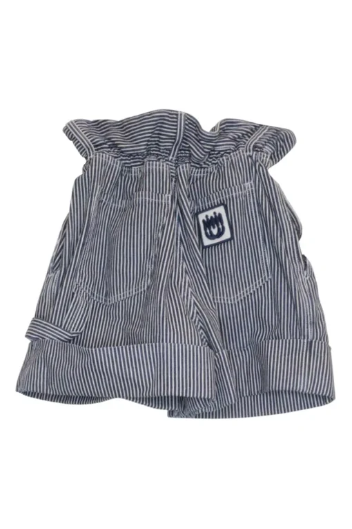 Navy striped cotton twill high-rise paperbag waist five-pocket pleated shorts with turn up cuffs