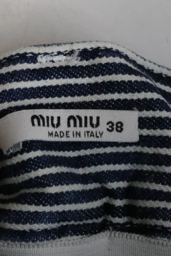 Navy striped cotton twill high-rise paperbag waist five-pocket pleated shorts with turn up cuffs