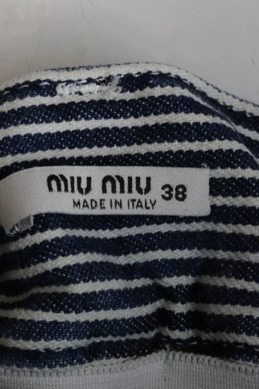 Navy striped cotton twill high-rise paperbag waist five-pocket pleated shorts with turn up cuffs