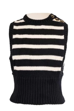 Navy striped cotton vest