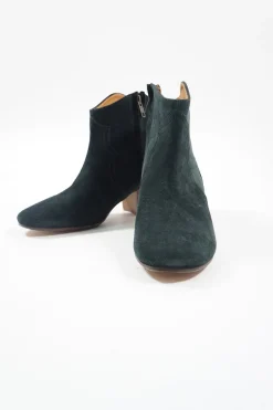 Navy suede and leather Western-style Dicker zip-up ankle boots