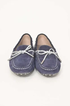Navy suede and rubber Gommino slip-on driving loafers