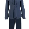 Navy Tapered Trousers With Angled Lapel Blazer Set