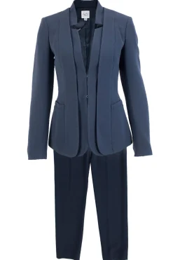 Navy Tapered Trousers With Angled Lapel Blazer Set