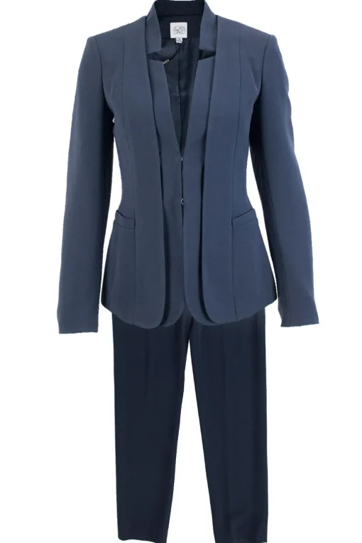 Navy Tapered Trousers With Angled Lapel Blazer Set