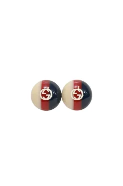 Navy tri-colour resin web dome stud earrings with butterfly backs
