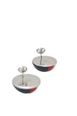 Navy tri-colour resin web dome stud earrings with butterfly backs