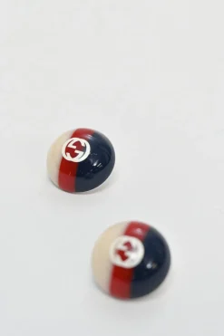 Navy tri-colour resin web dome stud earrings with butterfly backs