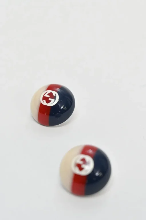 Navy tri-colour resin web dome stud earrings with butterfly backs