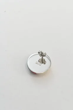 Navy tri-colour resin web dome stud earrings with butterfly backs