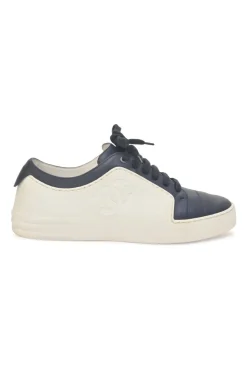 Navy two-tone leather and rubber low-top CC sneakers