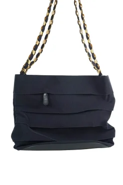 Navy Vara Tote Bag with gold metal chains and magnetic closure