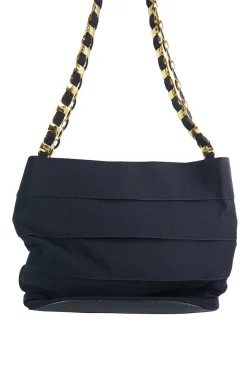 Navy Vara Tote Bag with gold metal chains and magnetic closure