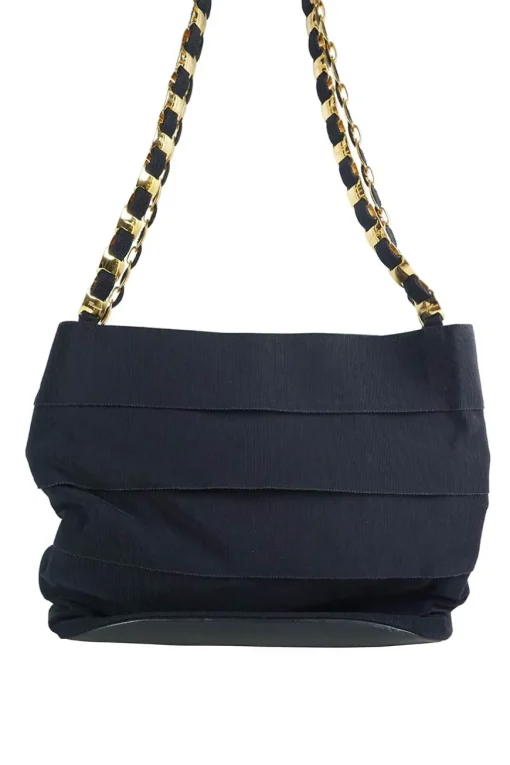 Navy Vara Tote Bag with gold metal chains and magnetic closure