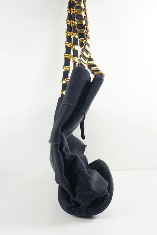 Navy Vara Tote Bag with gold metal chains and magnetic closure