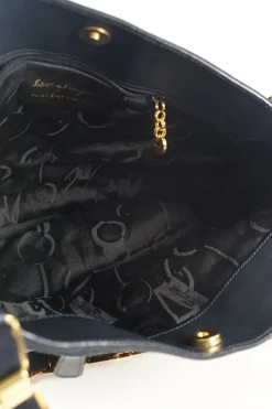 Navy Vara Tote Bag with gold metal chains and magnetic closure
