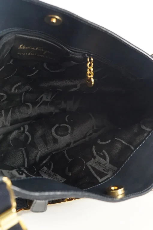 Navy Vara Tote Bag with gold metal chains and magnetic closure