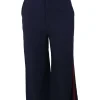 Navy viscose-blend pull-on high-rise kick flare trousers