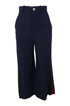 Navy viscose-blend pull-on high-rise kick flare trousers