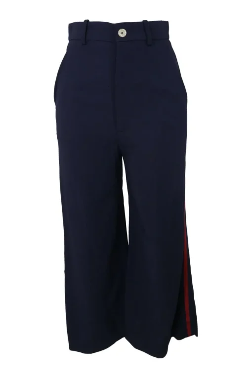 Navy viscose-blend pull-on high-rise kick flare trousers