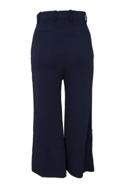 Navy viscose-blend pull-on high-rise kick flare trousers