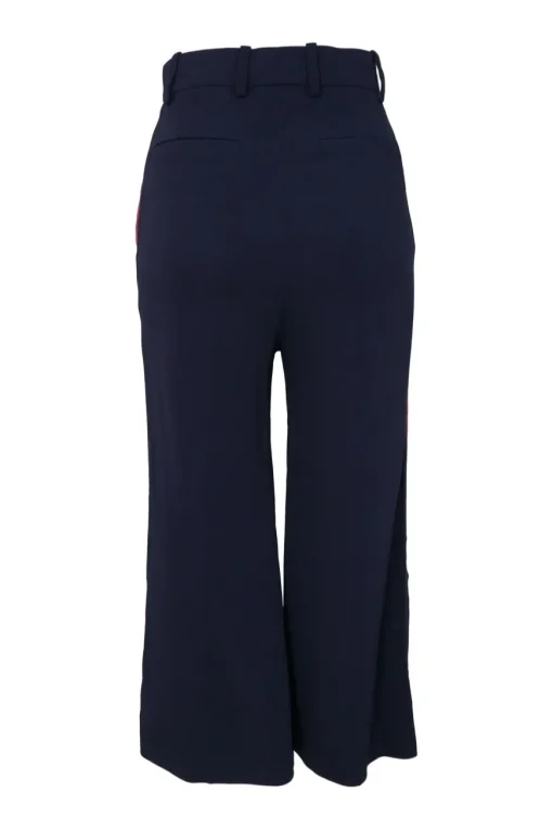 Navy viscose-blend pull-on high-rise kick flare trousers