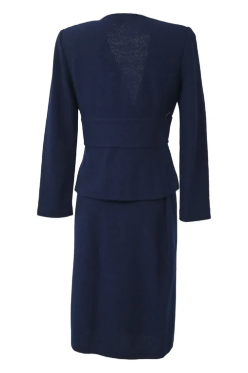 Navy wool-blend ponte-knit plunge neck peplum tailored jacket and pull-on pencil skirt suit set