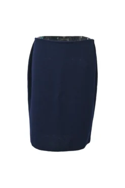 Navy wool-blend ponte-knit plunge neck peplum tailored jacket and pull-on pencil skirt suit set