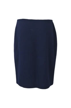 Navy wool-blend ponte-knit plunge neck peplum tailored jacket and pull-on pencil skirt suit set
