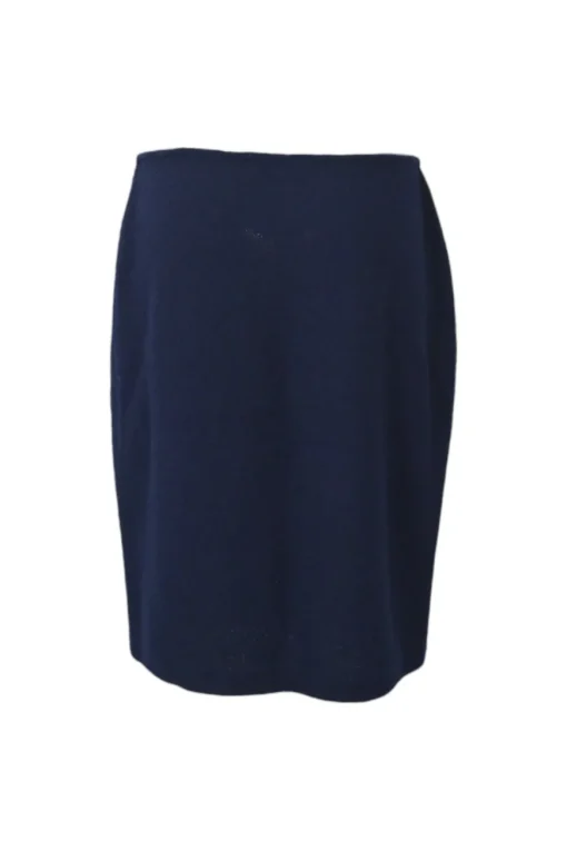 Navy wool-blend ponte-knit plunge neck peplum tailored jacket and pull-on pencil skirt suit set