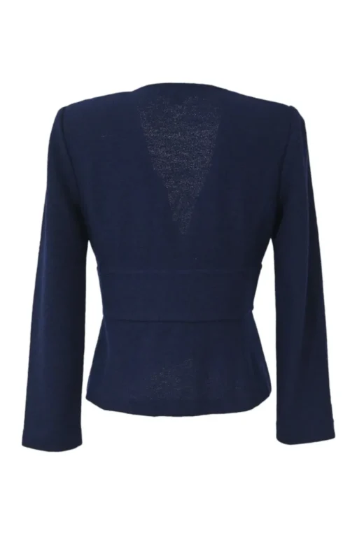 Navy wool-blend ponte-knit plunge neck peplum tailored jacket and pull-on pencil skirt suit set