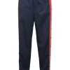 Navy wool-blend pull-on high-rise snap-leg track pants
