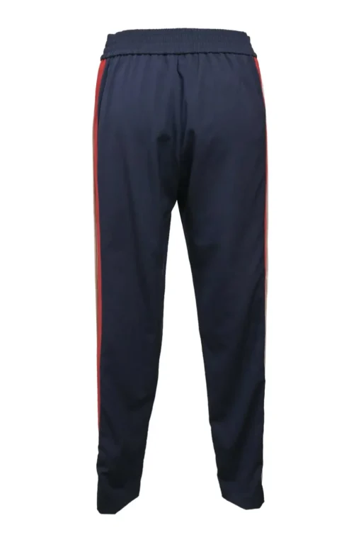 Navy wool-blend pull-on high-rise snap-leg track pants