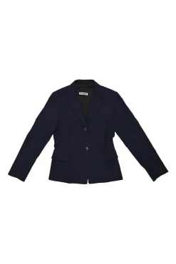 Navy wool-blend single breasted notch lapel blazer and straight-leg tailored trouser set