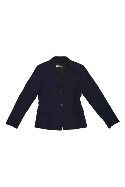 Navy wool-blend single breasted notch lapel blazer and straight-leg tailored trouser set