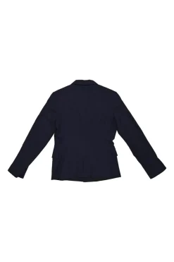 Navy wool-blend single breasted notch lapel blazer and straight-leg tailored trouser set