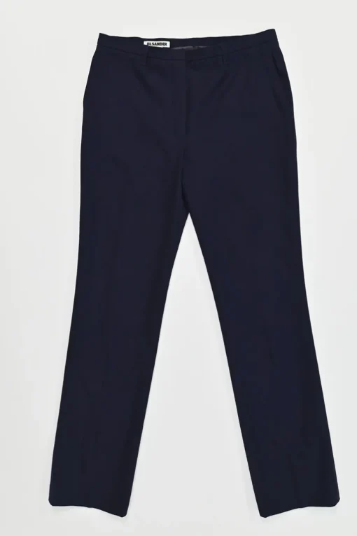 Navy wool-blend single breasted notch lapel blazer and straight-leg tailored trouser set