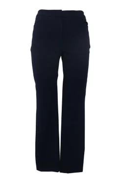 Navy wool-blend single breasted notch lapel bar jacket and tapered leg tailored trousers