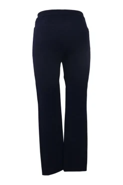 Navy wool-blend single breasted notch lapel bar jacket and tapered leg tailored trousers