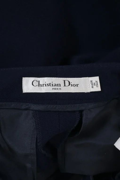 Navy wool-blend single breasted notch lapel bar jacket and tapered leg tailored trousers