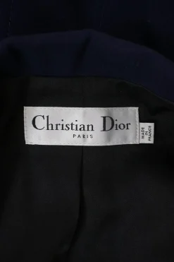 Navy wool-blend single breasted notch lapel bar jacket and tapered leg tailored trousers