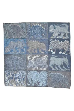 Navy wool-silk blend 'Sweet Dreams' print scarf featuring original artwork by Jan Bajtlik