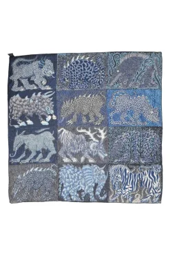 Navy wool-silk blend 'Sweet Dreams' print scarf featuring original artwork by Jan Bajtlik
