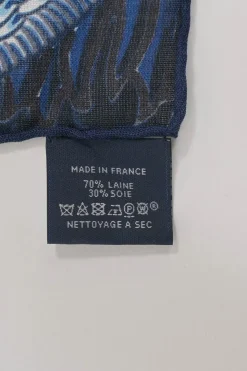 Navy wool-silk blend 'Sweet Dreams' print scarf featuring original artwork by Jan Bajtlik