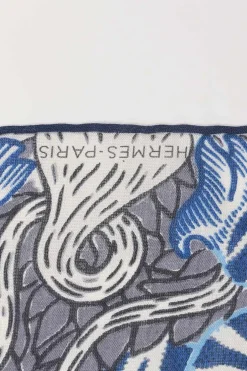 Navy wool-silk blend 'Sweet Dreams' print scarf featuring original artwork by Jan Bajtlik