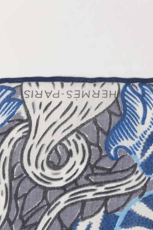 Navy wool-silk blend 'Sweet Dreams' print scarf featuring original artwork by Jan Bajtlik